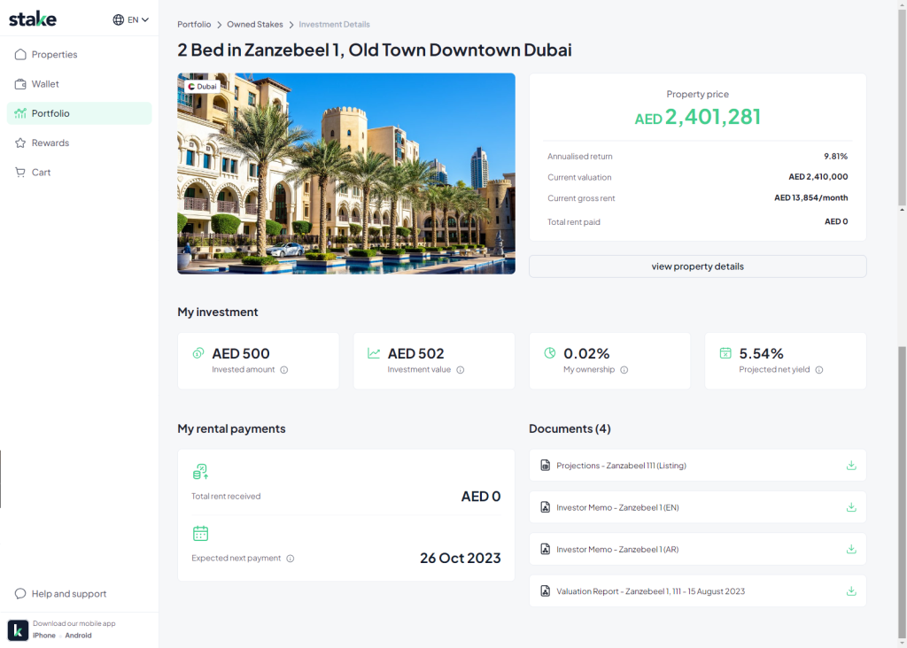 Vue des propriétés dans le portfolio