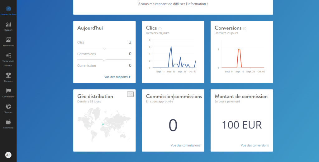 Tableau de bord de Gselect montrant une commission validée