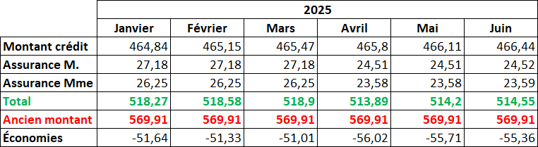 calcul d'économies sur le premier semestre 2025 avec le changement d'assurance emprunteur de Gselect